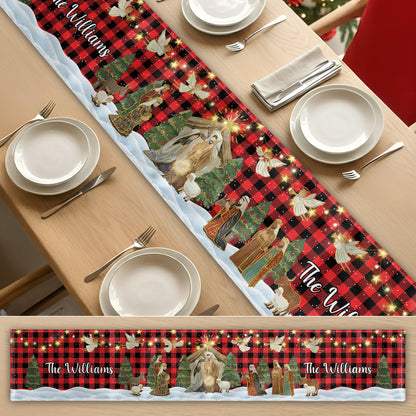 O Holy Night Nativity Scene Buffalo Plaid Christmas Dining Table Decoration - Personalized Table Runner