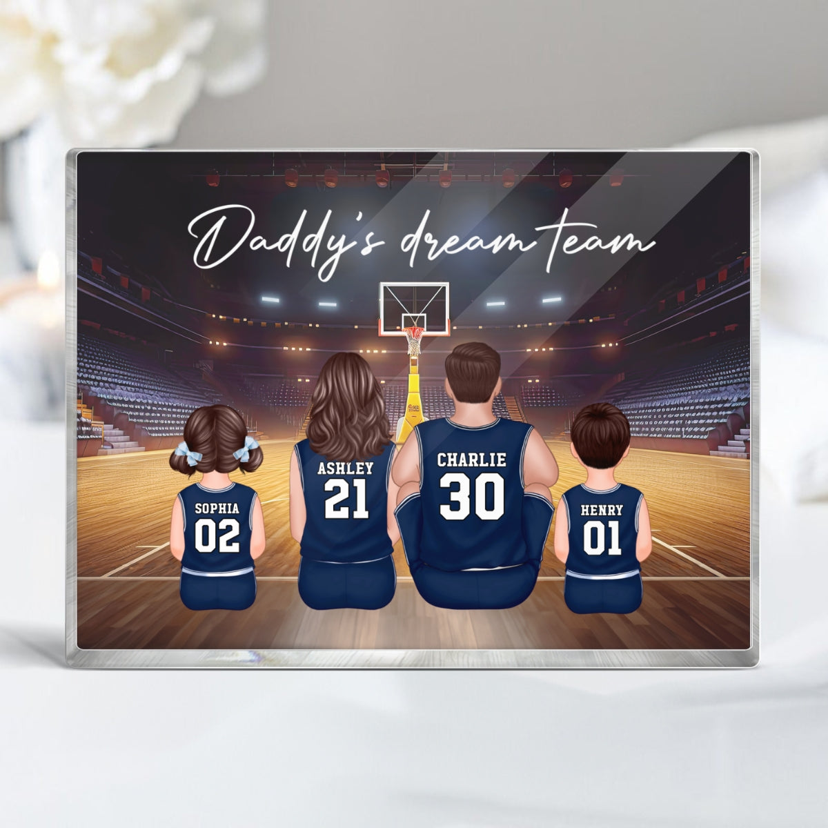 Daddy's Team Basketball Family Sitting Personalized Acrylic Block, Unique  Gift for Dad, Gift for Husband
