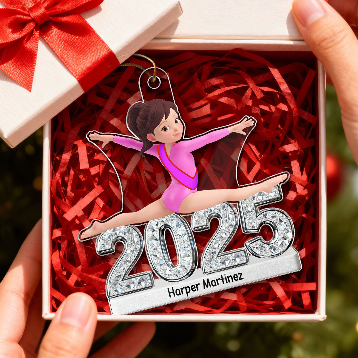3D Effect Gymnastic Girl Front Split Pose With Year - Personalized Acrylic Ornament - Gymnast Gift For Daughter, Granddaughter