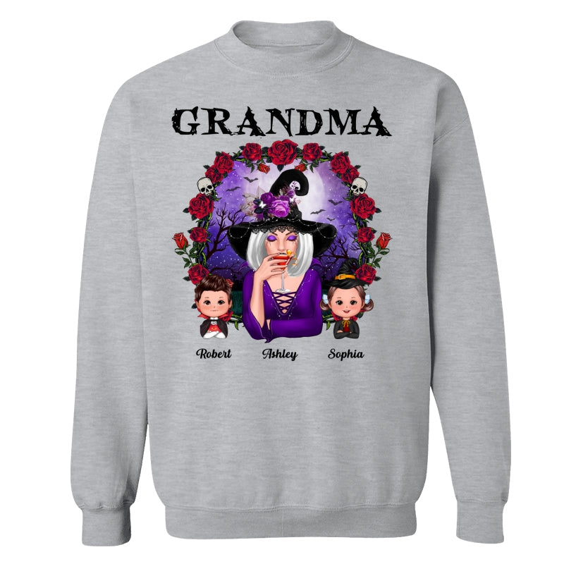 Halloween Roses Frame Grandma With Grandkids Personalized Shirt