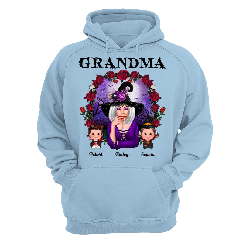 Halloween Roses Frame Grandma With Grandkids Personalized Shirt