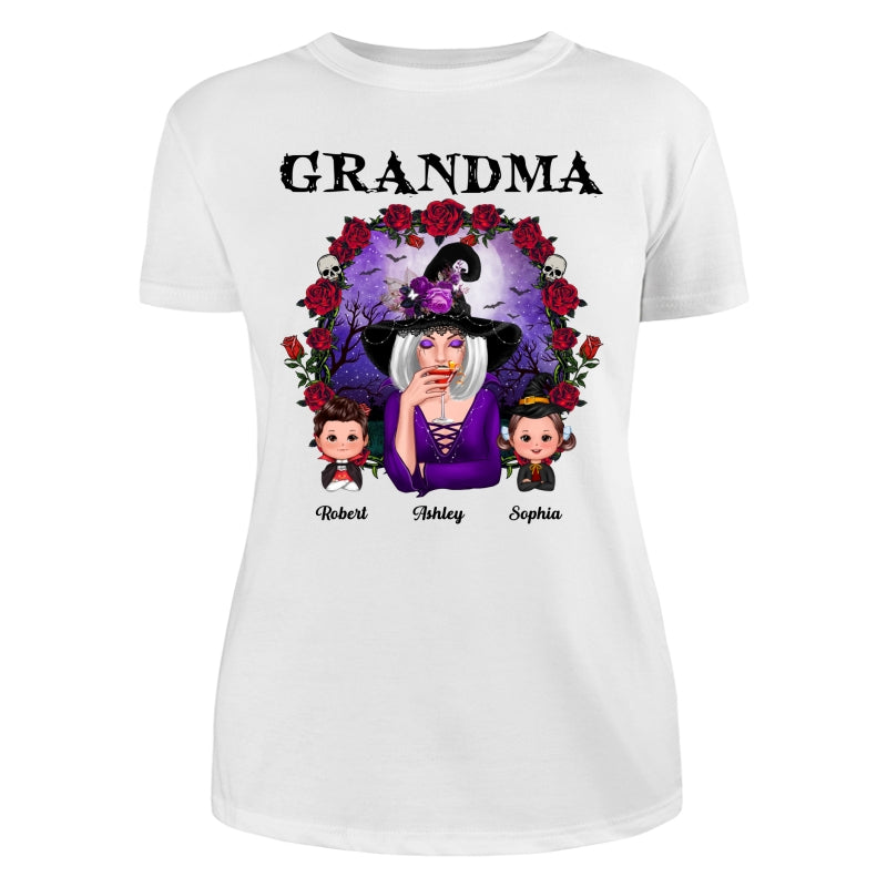 Halloween Roses Frame Grandma With Grandkids Personalized Shirt