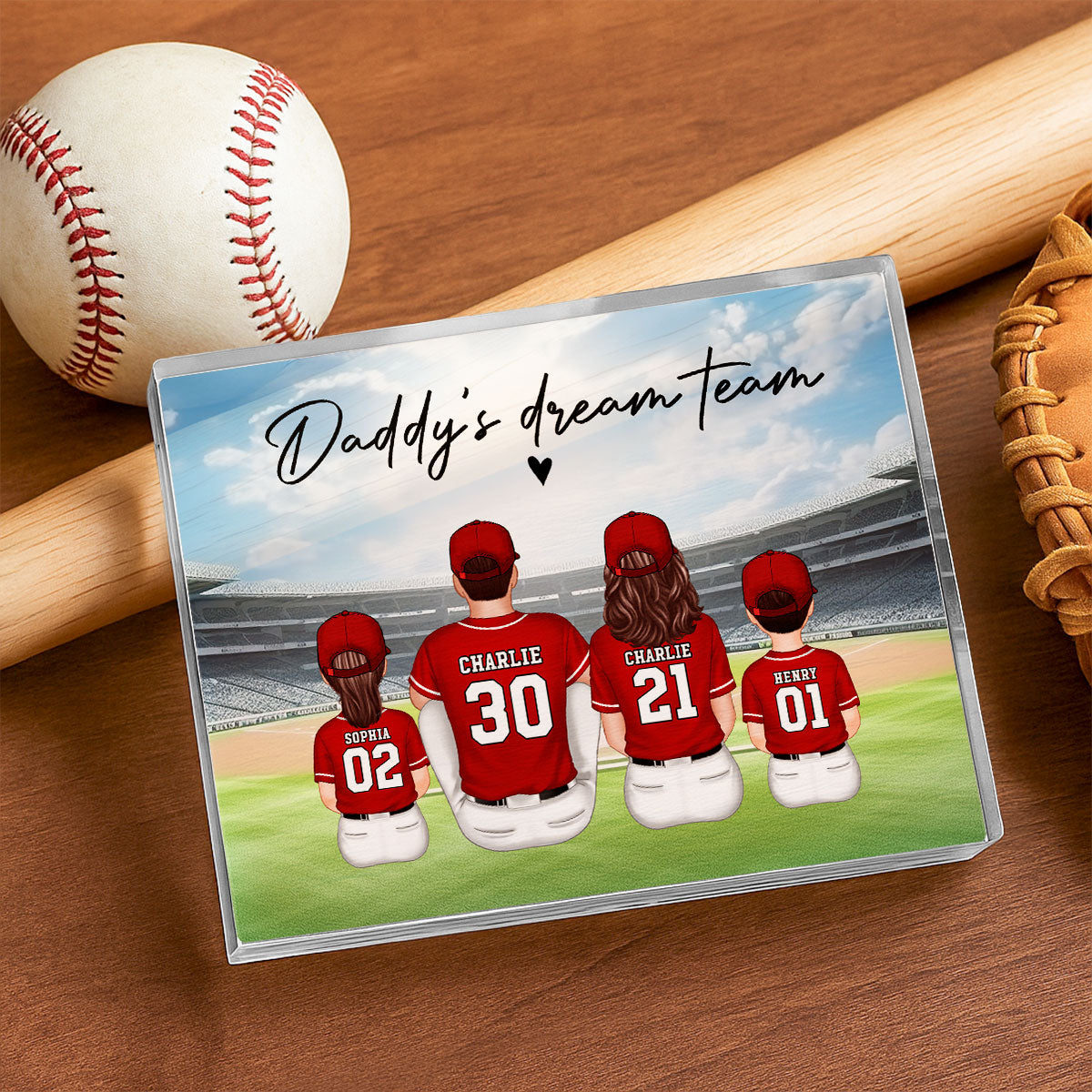 Daddy's Team Baseball Family Sitting Personalized Acrylic Block, Unique  Gift for Dad, Gift for Husband