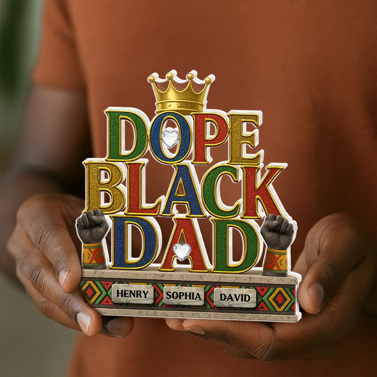 Dope Black Dad Kids Names Personalized Acrylic Block,  Gift