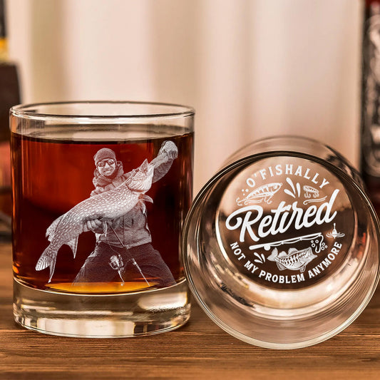 O'Fishally Retired - Not My Problem Anymore - Personalized Whiskey Glass With Photo