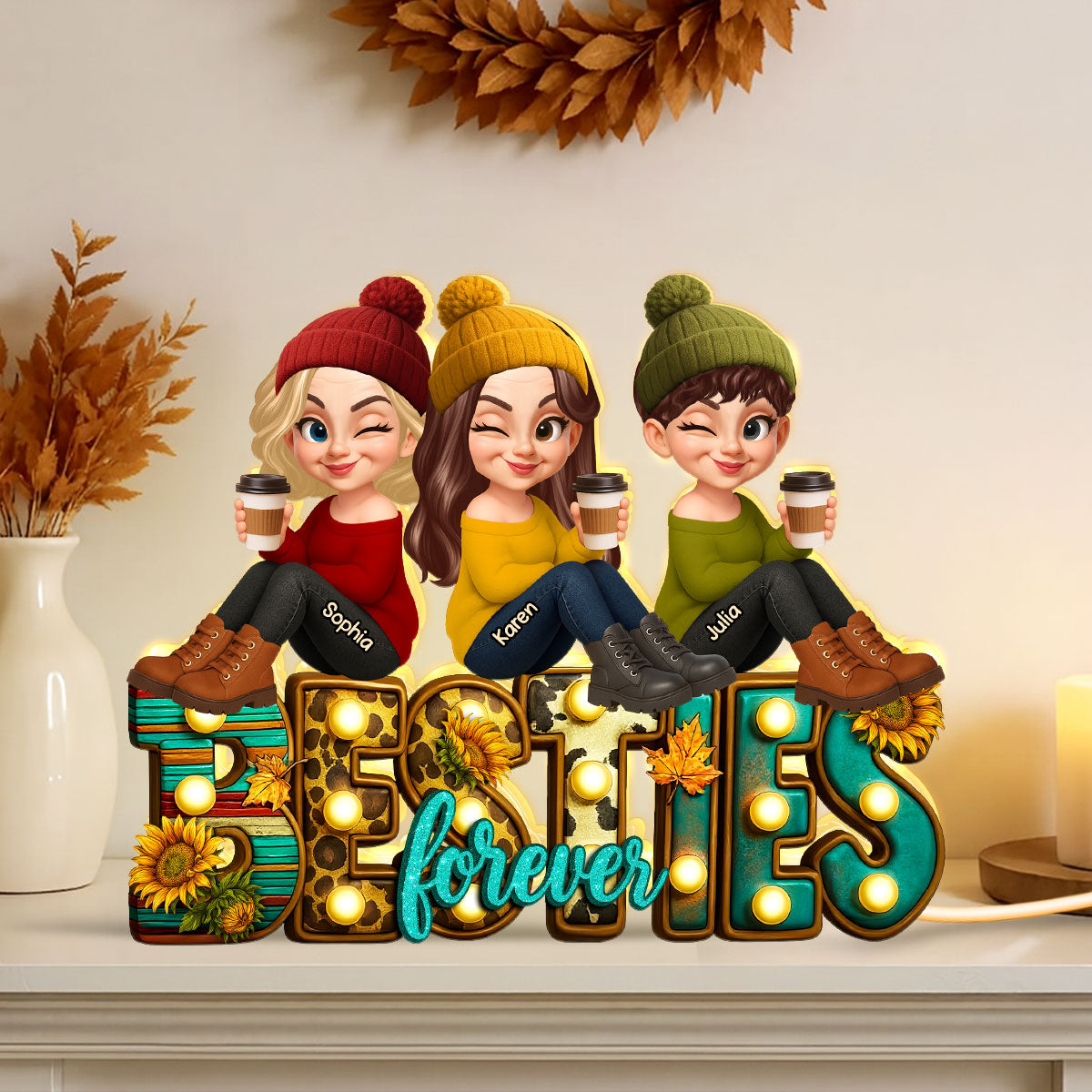 Western Besties Fall Vibe Sitting Personalized Light Box, Fall Gift for Best Friends