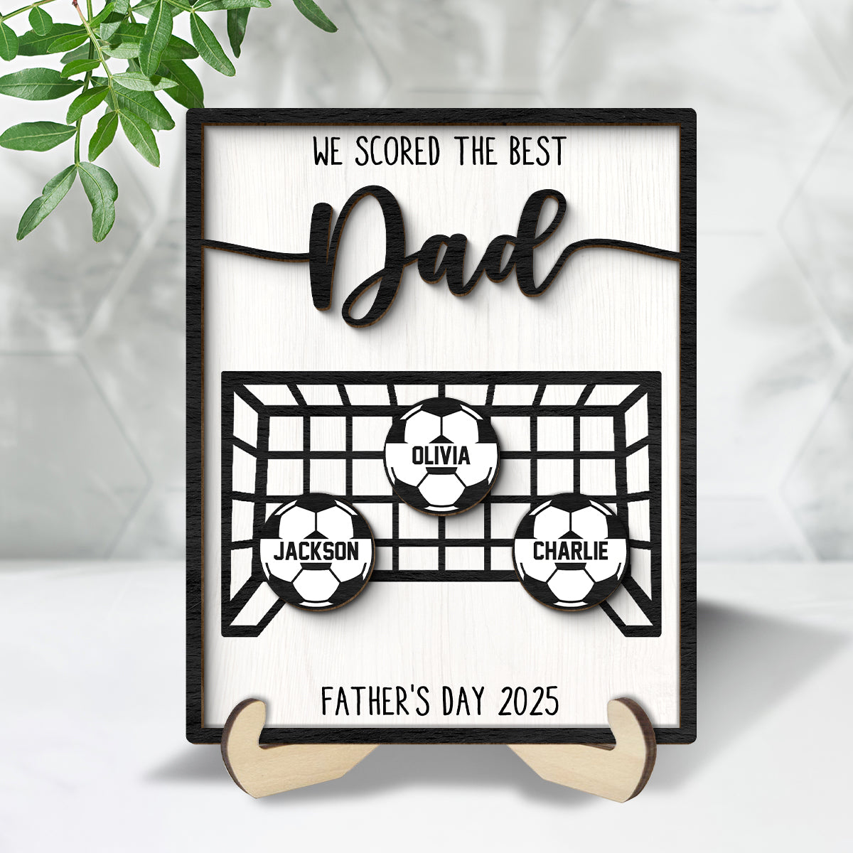 We Scored the Best Dad Personalized 2-Layered Wooden Plaque,  Gift for Soccer Dad