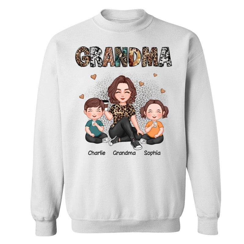 Grandma Sitting With Grandkids Gift For Grandma Animal Patterns Personalized Shirt