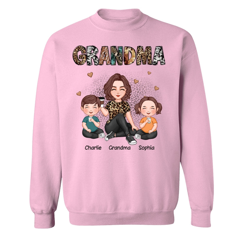 Grandma Sitting With Grandkids Gift For Grandma Animal Patterns Personalized Shirt