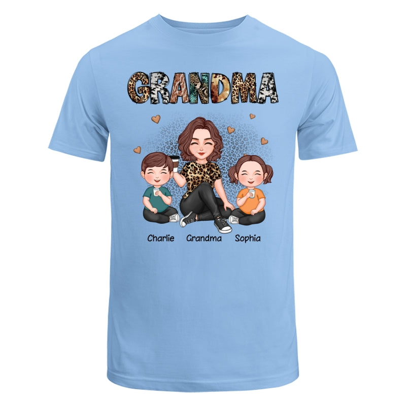 Grandma Sitting With Grandkids Gift For Grandma Animal Patterns Personalized Shirt