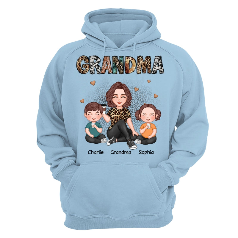 Grandma Sitting With Grandkids Gift For Grandma Animal Patterns Personalized Shirt