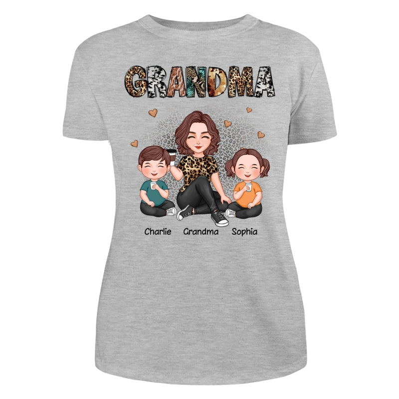 Grandma Sitting With Grandkids Gift For Grandma Animal Patterns Personalized Shirt