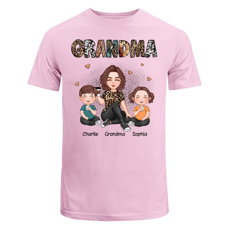 Grandma Sitting With Grandkids Gift For Grandma Animal Patterns Personalized Shirt