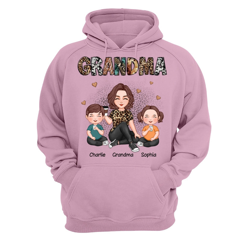 Grandma Sitting With Grandkids Gift For Grandma Animal Patterns Personalized Shirt