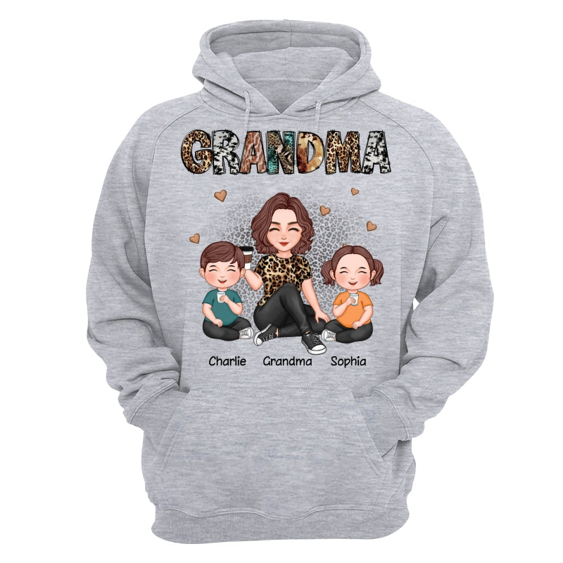 Grandma Sitting With Grandkids Gift For Grandma Animal Patterns Personalized Shirt