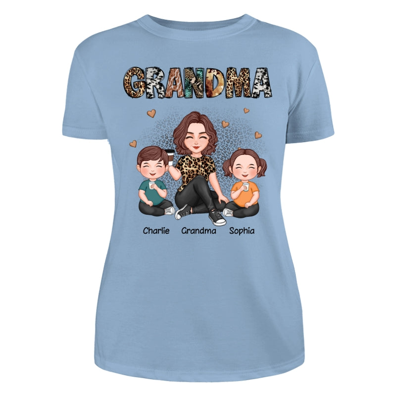 Grandma Sitting With Grandkids Gift For Grandma Animal Patterns Personalized Shirt