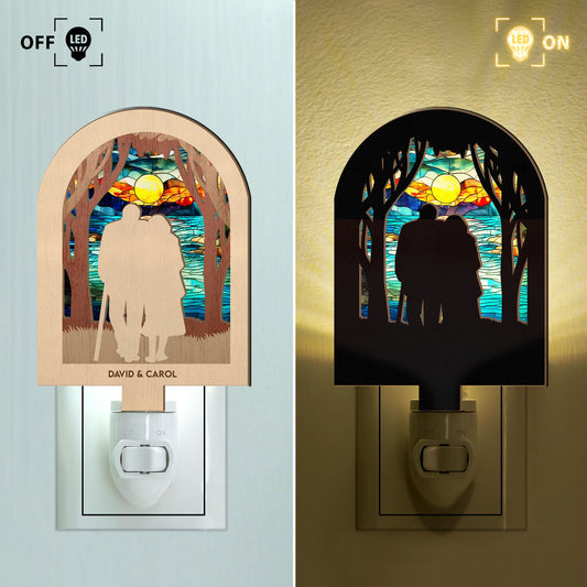Old Couple Standing Together - Personalized Wood And Acrylic Night Light