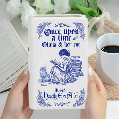 Once Upon A Time, She Lived Happily Ever After - Personalized Ceramic Book Vase
