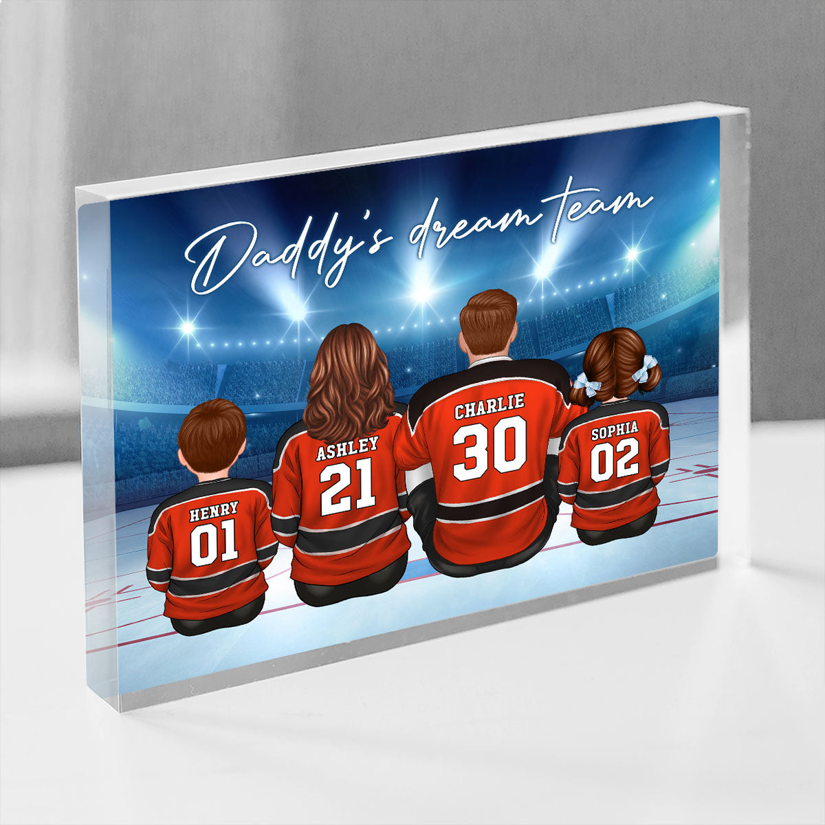Daddy's Team Hockey Family Sitting Personalized Acrylic Block, Unique  Gift for Dad, Gift for Husband