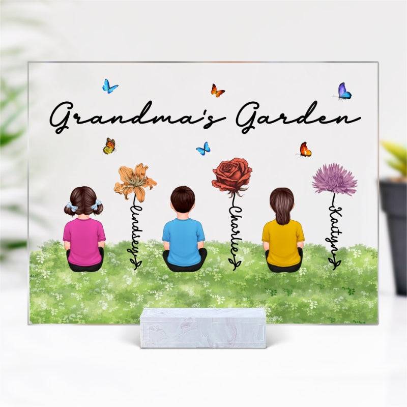 Grandma‘s Garden Grandkids Sitting Vintage Birth Flower Personalized Acrylic Plaque