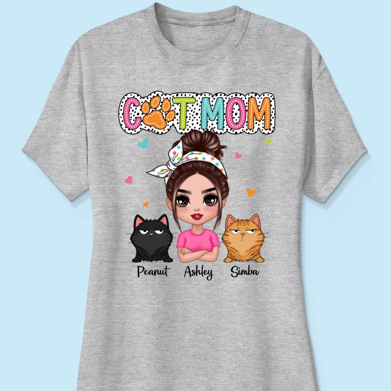 Cat Mom Summer Vibe Dots Sassy Woman & Cute Cats Personalized Shirt