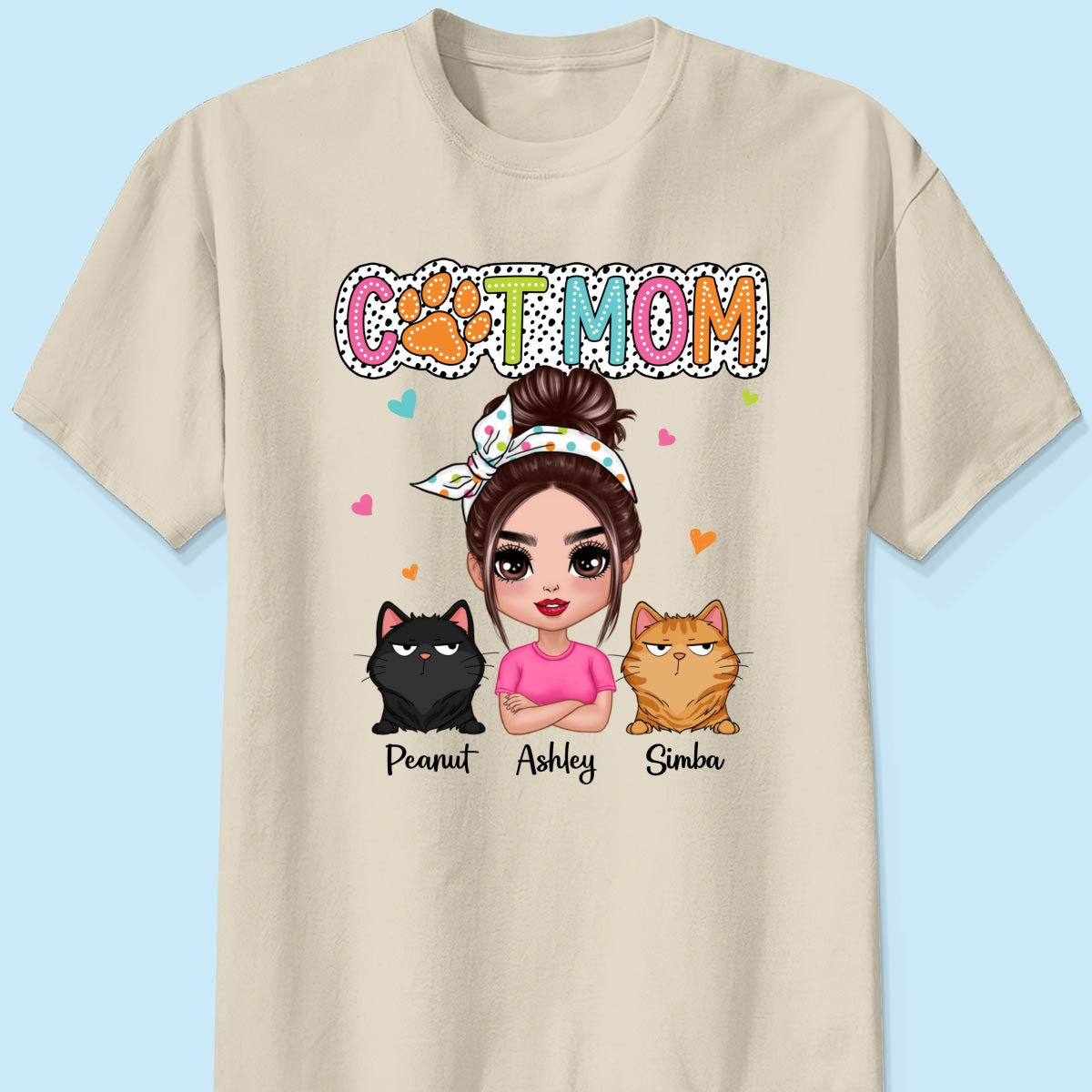 Cat Mom Summer Vibe Dots Sassy Woman & Cute Cats Personalized Shirt