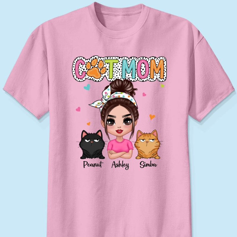 Cat Mom Summer Vibe Dots Sassy Woman & Cute Cats Personalized Shirt