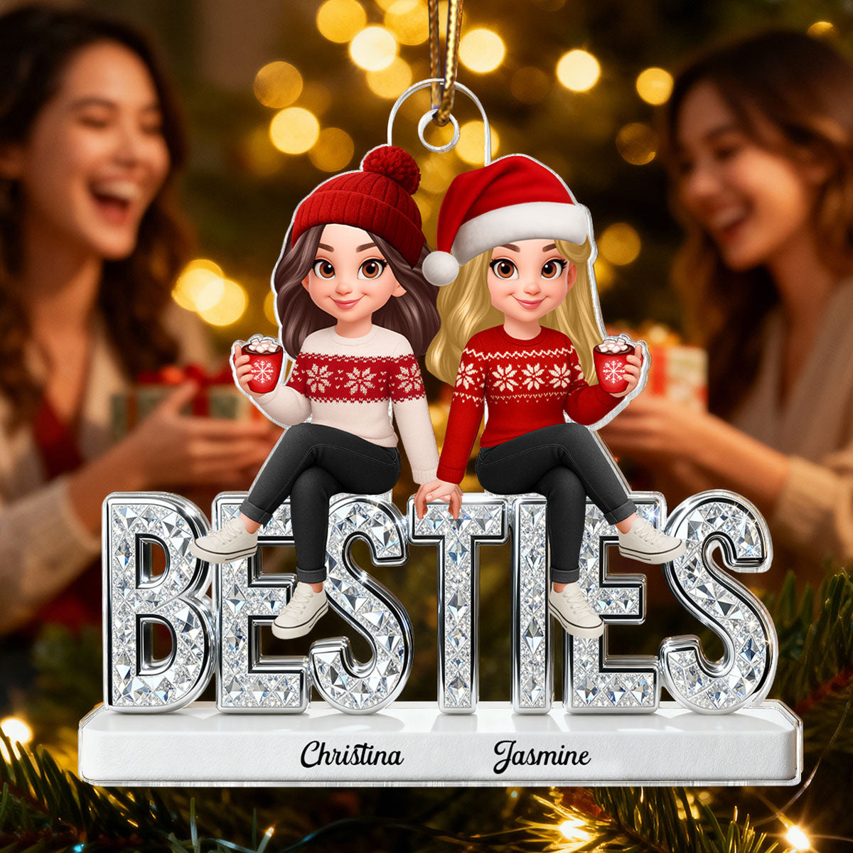 [BUY 2 GET 1 FREE] 3D Shinning Effect Besties Christmas - Personalized Acrylic Ornament - Gift For Best Friends