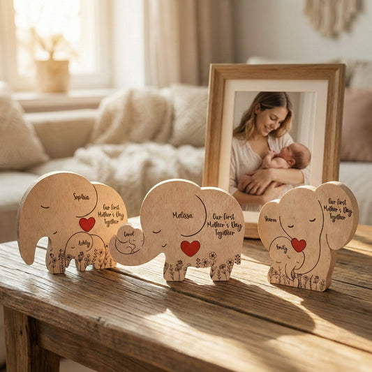 Father's Day Gifts, Our 1st Mother's Day Together - Elephant Mom & Baby - Floral Style - Personalized Puzzle