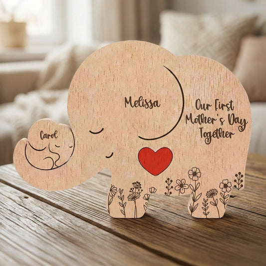 Father's Day Gifts, Our 1st Mother's Day Together - Elephant Mom & Baby - Floral Style - Personalized Puzzle