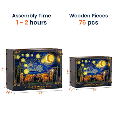 Our Family - Bear Family - Starry Night Theme - Personalized DIY Book Nook Kit