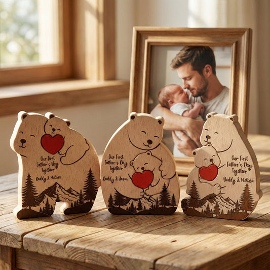 Father's Day Gifts, Our First Father's Day Together - Daddy Bear & Baby Bear Cub - Forest Style - Personalized Puzzle