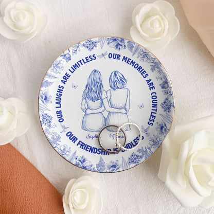 Our Laughs Are Limitless Friendship Gift Toile De Jouy - Personalized Jewelry Dish