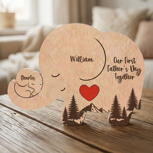 Father's Day Gifts, Our 1st Father's Day Together - Elephant Dad & Baby - Forest Style - Personalized Puzzle