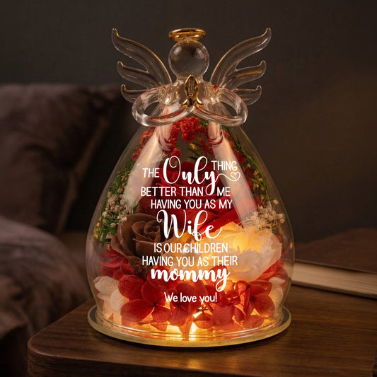 Our Children Having You As Their Mom Mother's Day Gift For Wife - Personalized Flower In Glass Angel Figurines