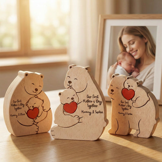 Father's Day Gifts, Our First Mother's Day Together - Mama Bear Mom & Baby Cub - Personalized Puzzle
