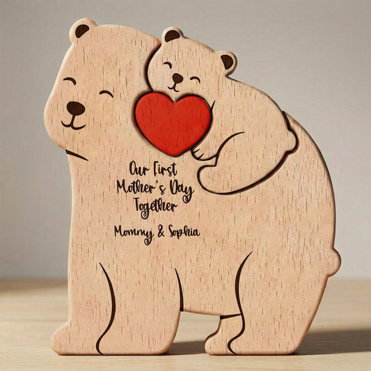 Father's Day Gifts, Our First Mother's Day Together - Mama Bear Mom & Baby Cub - Personalized Puzzle