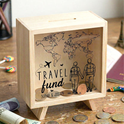 Our Travel Fund - Personalized Wooden Money Box