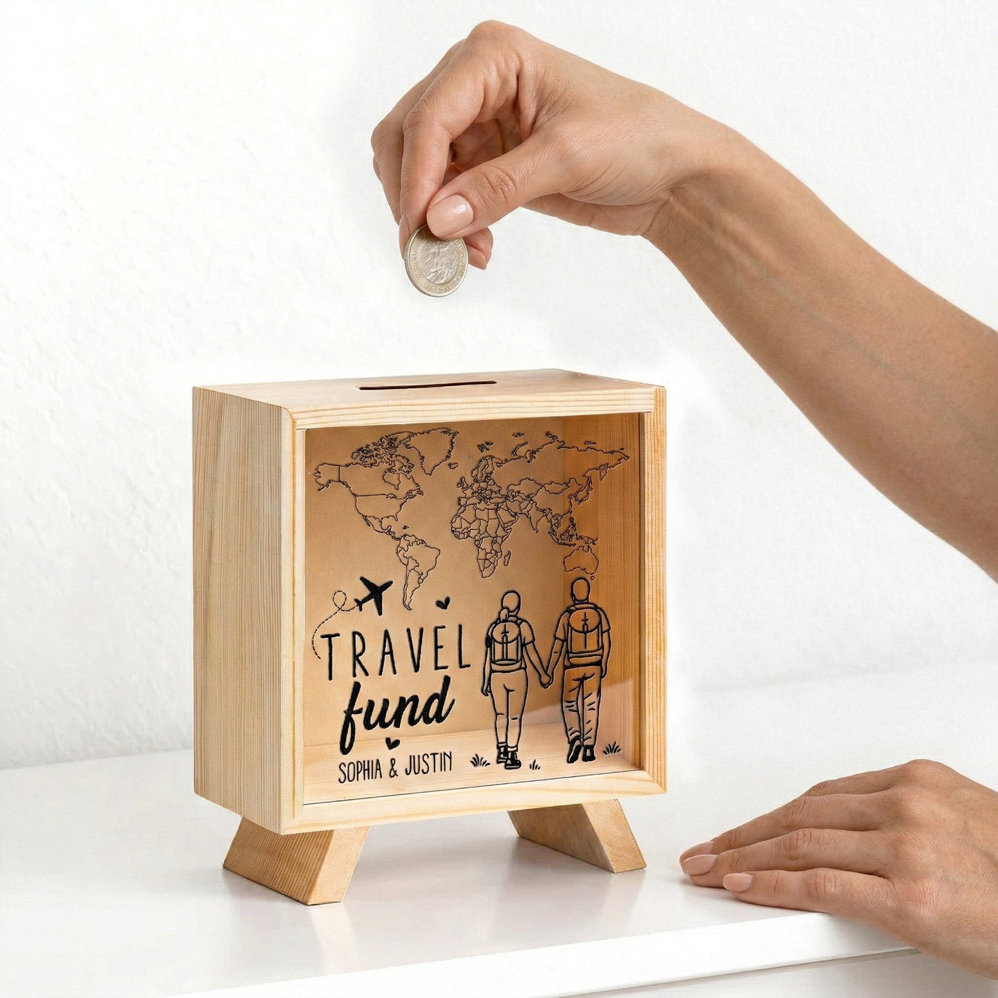 Our Travel Fund - Personalized Wooden Money Box