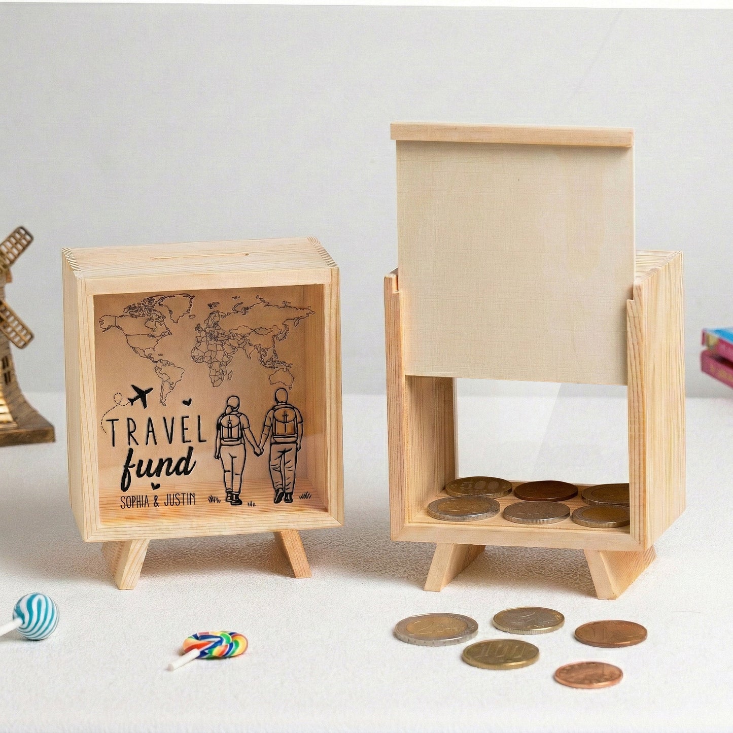 Our Travel Fund - Personalized Wooden Money Box