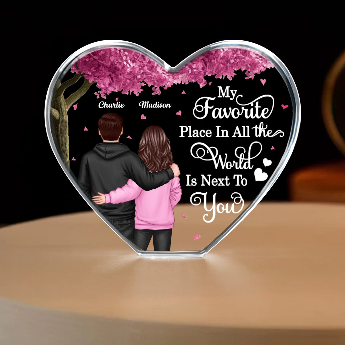 Couple Favorite Place in All the World Premium Crystal Heart LED, Treasured Forever Keepsake,  Gift For Him, Gift For Her - Free Shipping Included