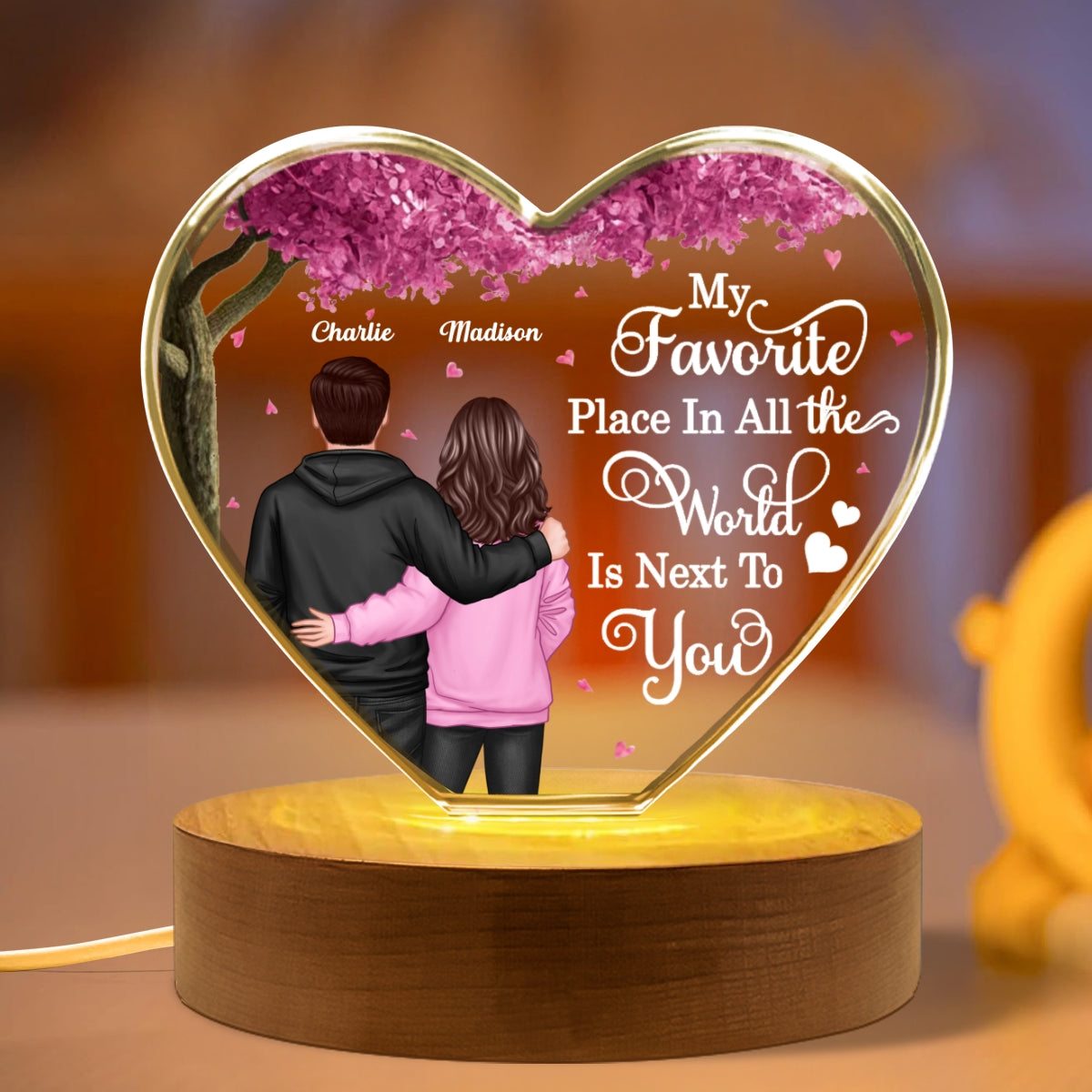 Couple Favorite Place in All the World Premium Crystal Heart LED, Treasured Forever Keepsake,  Gift For Him, Gift For Her - Free Shipping Included