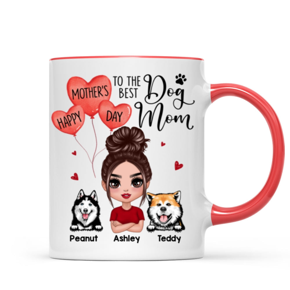 Happy Mother‘s Day To The Best Dog Mom Doll Woman & Peeking Dog Personalized Mug