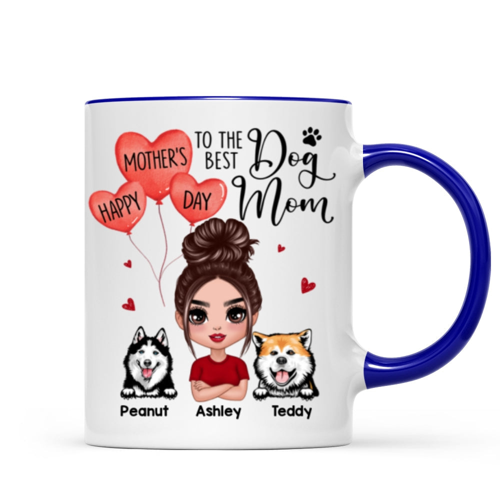 Happy Mother‘s Day To The Best Dog Mom Doll Woman & Peeking Dog Personalized Mug