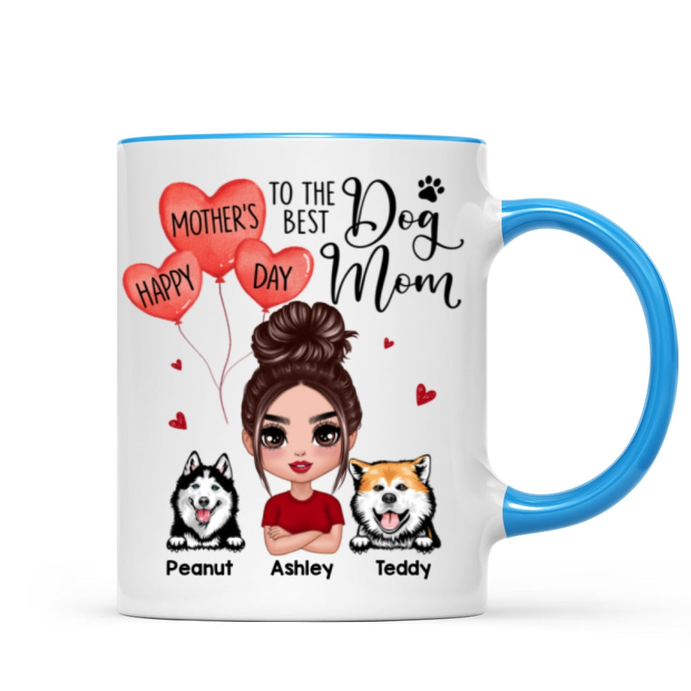 Happy Mother‘s Day To The Best Dog Mom Doll Woman & Peeking Dog Personalized Mug