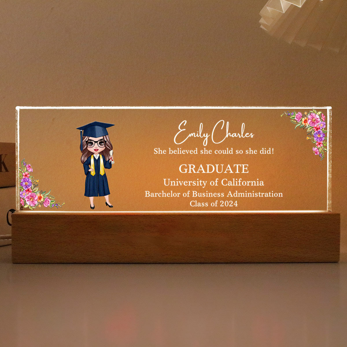 Class Of 2025 Senior Doll Graduation Gift For Daughter Personalized Acrylic LED Night Light