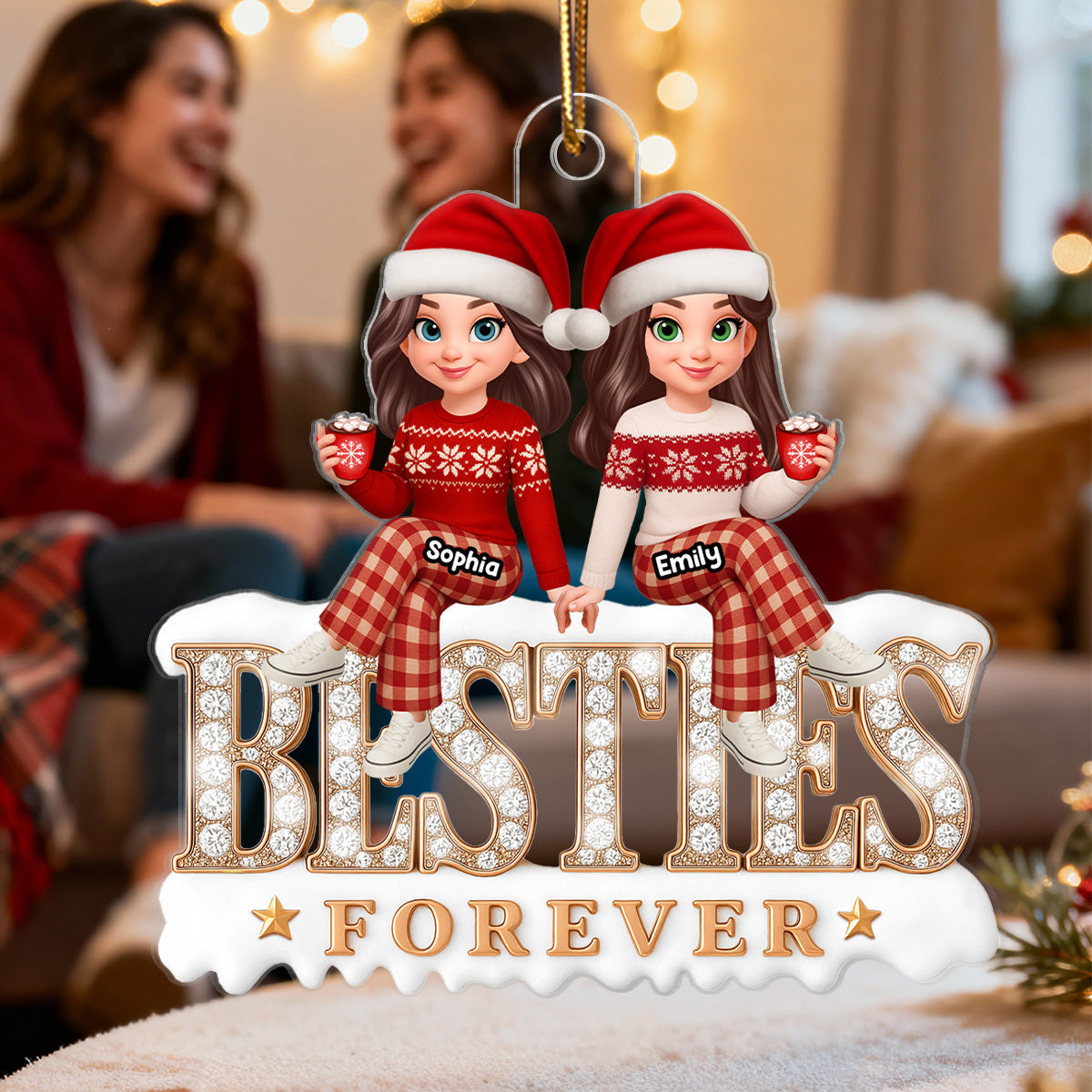 [BUY 1 GET 1 FREE] 3D Shining Effect Besties Forever - Personalized Acrylic Ornament - Gift For Best Friends