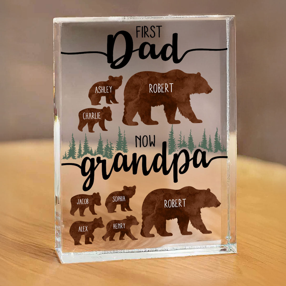 First Dad Now Grandpa Bear Personalized Acrylic Block,  gift for Dad, for Grandpa