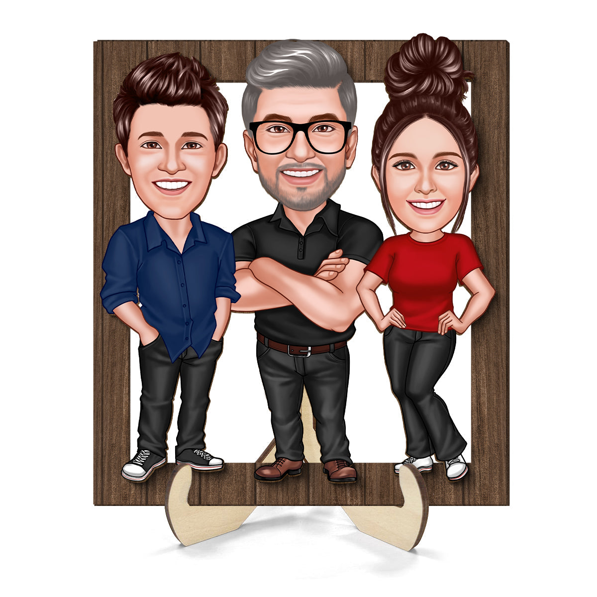 Dad Grandpa Kids Caricature Frame Personalized 2-Layer Wooden Plaque,  Gift For Dad, For Husband, For Him