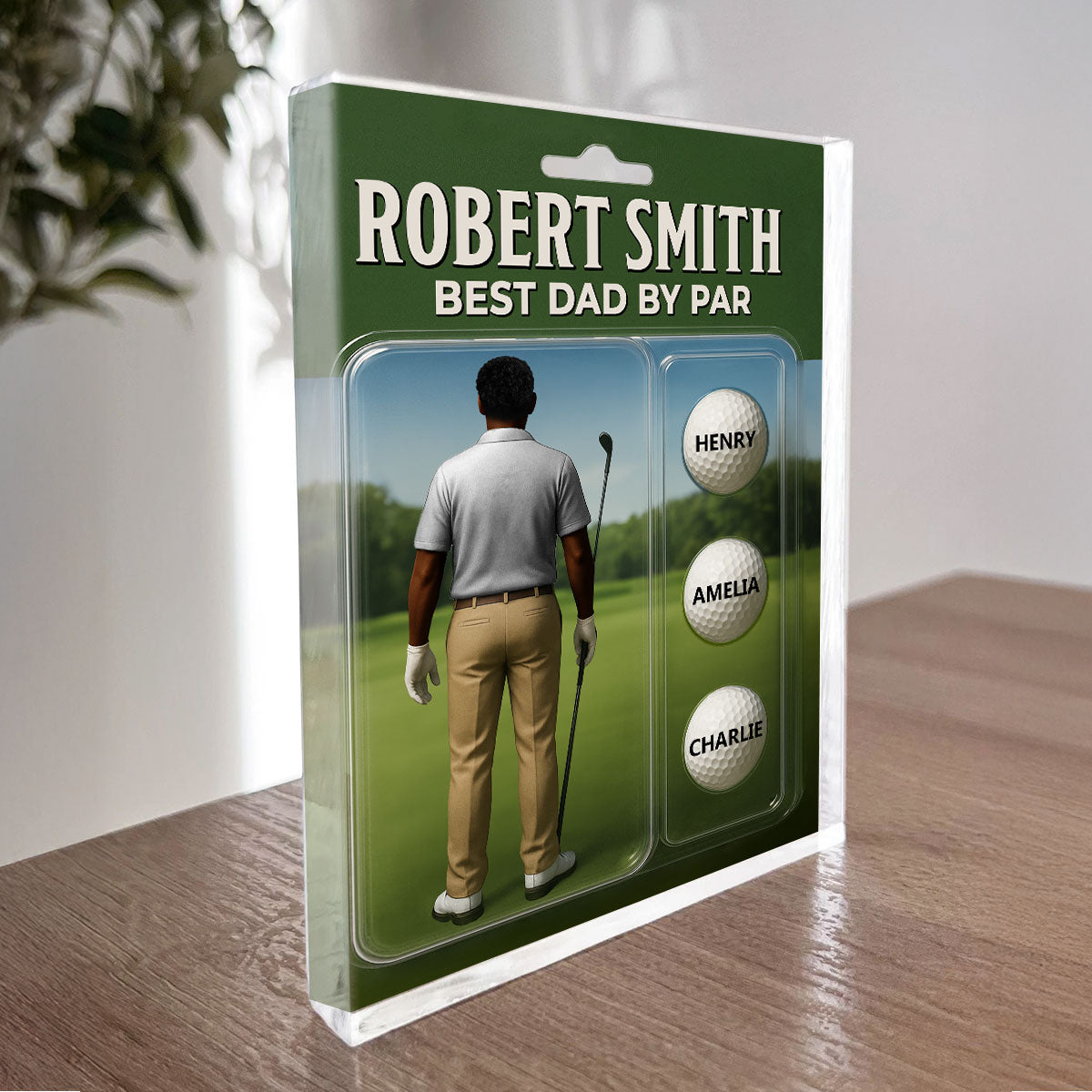 Custom Figure Best Dad By Par With Kids' Names Personalized Acrylic Block Plaque, Perfect  Gift For Dad, For Him, For Golf Lover